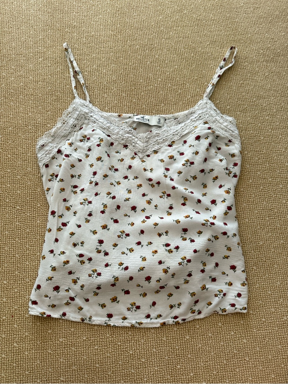 Hollister Floral Lace Trim Cami Tank White Small
